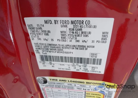 2014 Ford F-150 Xlt from USA, damaged, VIN 1FTFW1CF2EKD32371